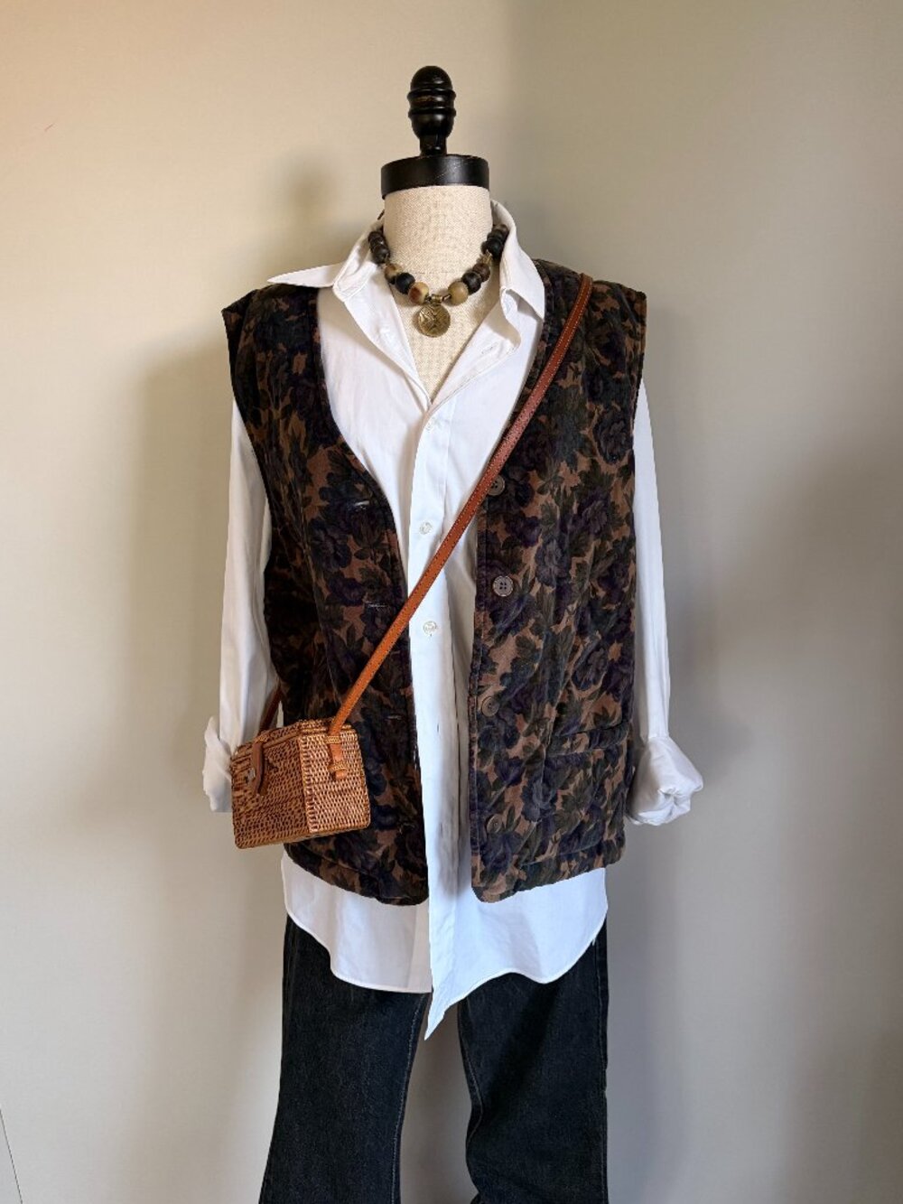 Vintage 90s Quilted Vest Jones New York Sport Floral Cotton Deadstock L